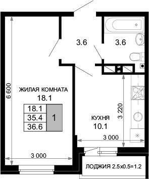 1-комн., 35.4 м², 11/16 этаж, ЖК «Дыхание»