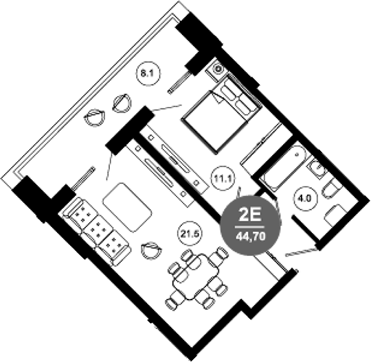 2-комн., 36.6 м², 4/10 этаж, ЖК «Гостиничный комплекс GREENMONT»