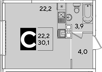 Студия, 30.1 м², 8/16 этаж, ЖК «Самолет»