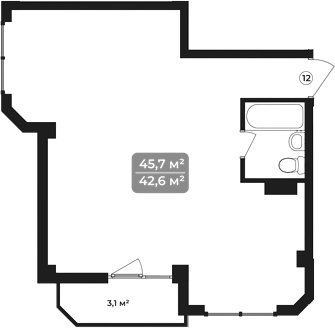 Объект, 45.7 м², 10/11 этаж, ЖК «Море»