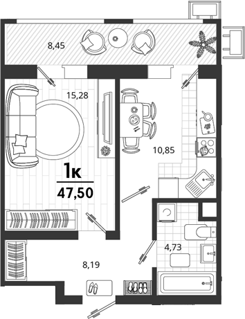 1-комн., 39.05 м², 2/18 этаж, ЖК «Родные Просторы»