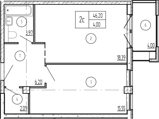 Продается 2-комн. квартира, 46.29 м²