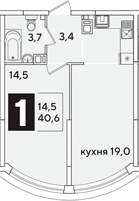 2-комн., 40.6 м², 7/16 этаж, ЖК «Самолет»