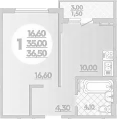 1-комн., 35 м², 9/18 этаж, ЖК «Парк у дома»