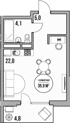 Студия, 31.1 м², 3/5 этаж, ЖК «МореТут»