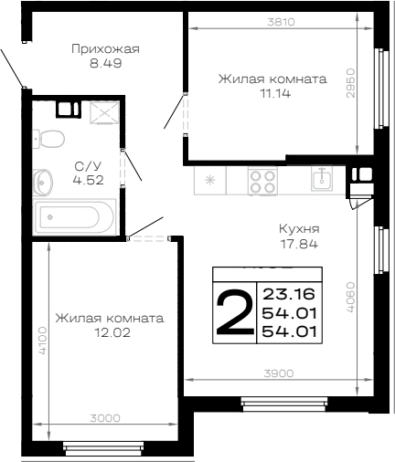 2-комн. Усадьба Гостагаевская