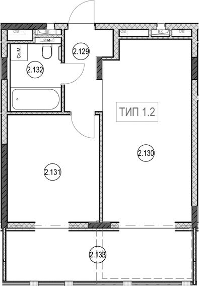 2-комн., 41.2 м², 1/9 этаж, ЖК «ГК Сан Гарден Хотел&СПА»