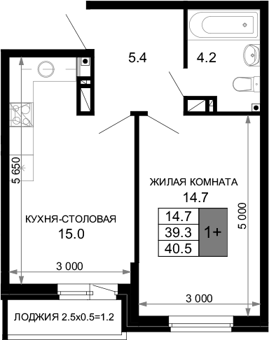 2-комн., 39.3 м², 6/16 этаж, ЖК «Дыхание»