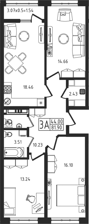 4+ комнаты, 80.36 м², 9/9 этаж, ЖК «Яблоневый»
