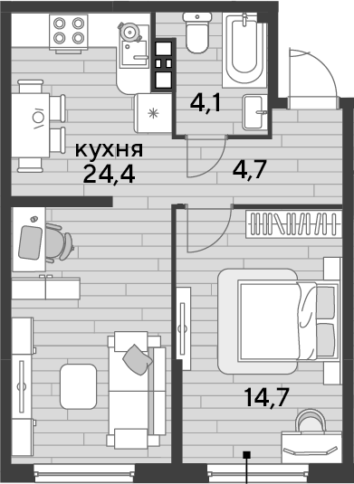 1-комн., 47.9 м², 7/16 этаж, ЖК «DОГМА ПАРК»