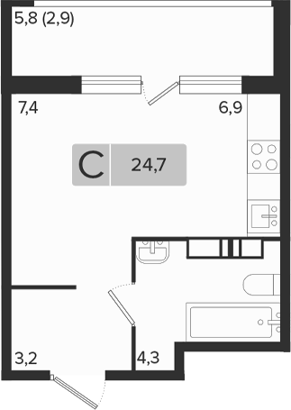 Студия, 21.8 м², 13/18 этаж, ЖК «Эрмитаж»