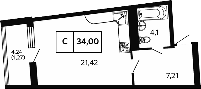 Студия, 32.73 м², 8/10 этаж, ЖК «Отражение. Носта»