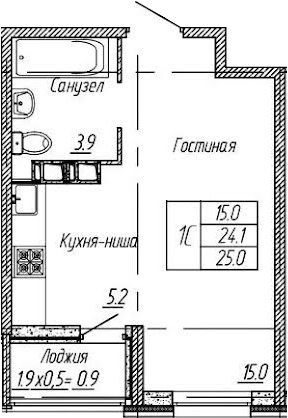 Студия, 24.1 м², 9/9 этаж, ЖК «Архитектор. ГК ЮгСтройИнвест»