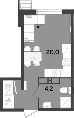 Студия, 24.2 м², 16/18 этаж, ЖК «Парк Победы»