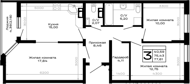 Продается 3-комн. квартира, 75.43 м²