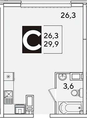 Студия, 29.9 м², 10/16 этаж, ЖК «Самолет»