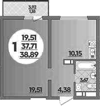 1-комн., 37.71 м², 9/9 этаж, ЖК «Предгорье Лаго-Наки»