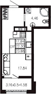 Студия, 22.32 м², 2/9 этаж, ЖК «Суворов»