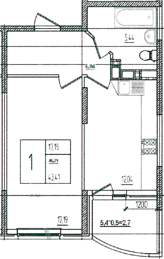 Продается 1-комн. квартира, 40.71 м²