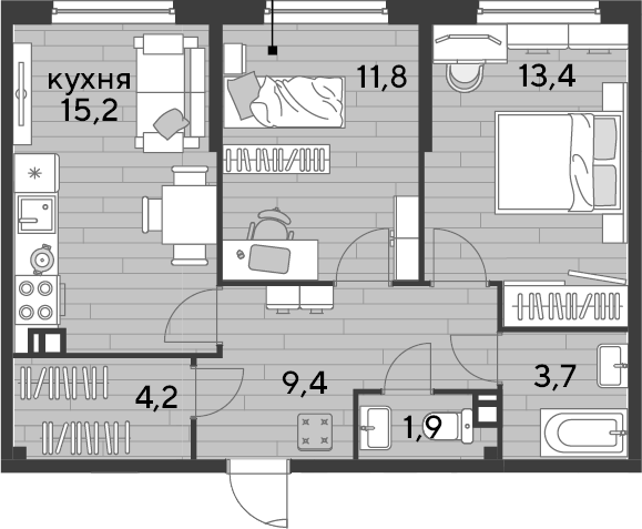 2-комн., 59.6 м², 6/16 этаж, ЖК «DОГМА ПАРК»