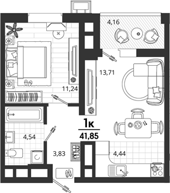 1-комн., 37.69 м², 11/18 этаж, ЖК «Родные Просторы»