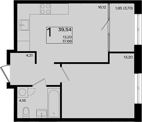2-комн., 37.69 м², 4/18 этаж, ЖК «Патрики»