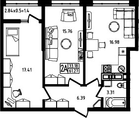 3-комн., 59.87 м², 4/7 этаж, ЖК «Яблоневый»