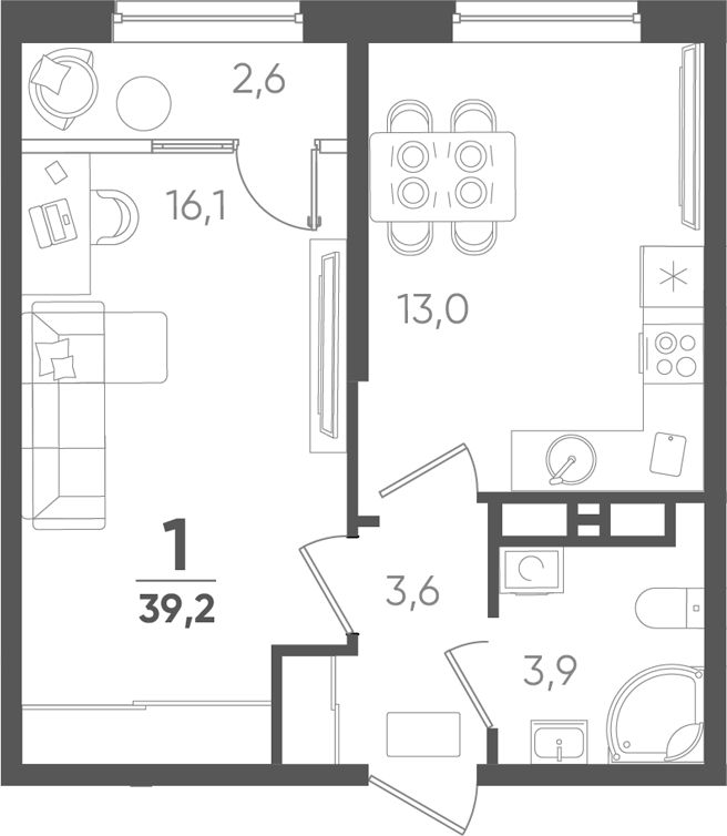 1-комн., 36.6 м², 9/18 этаж, ЖК «Барса»