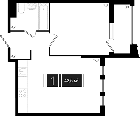 2-комн., 40.85 м², 12/18 этаж, ЖК «Эрмитаж»