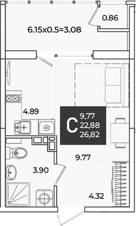 Студия, 22.88 м², 8/18 этаж, ЖК «Образцово»