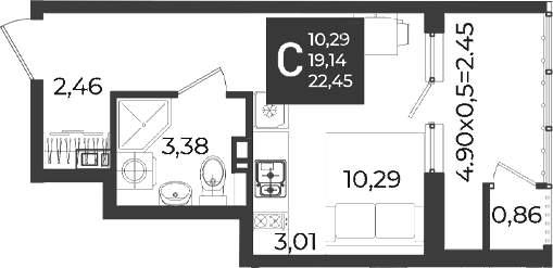 Студия, 19.14 м², 5/18 этаж, ЖК «Образцово»