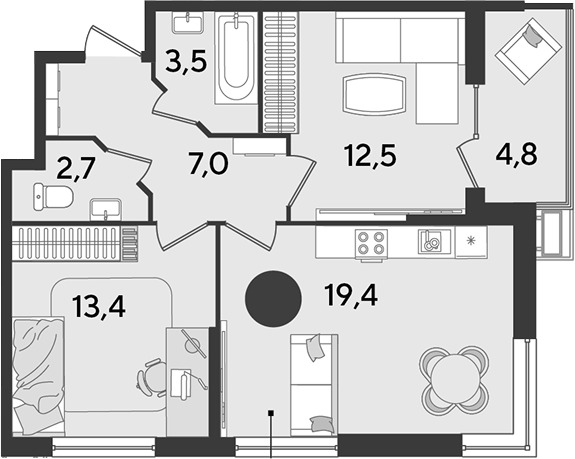 Продается 3-комн. квартира, 58.5 м²