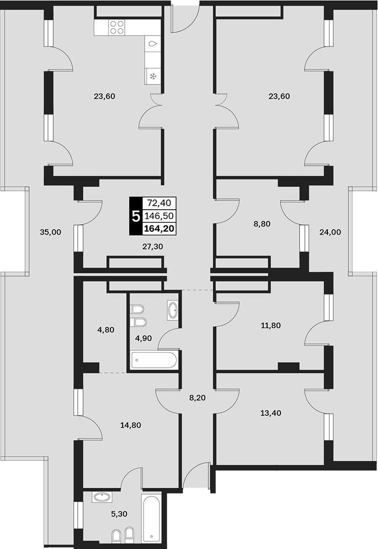 4+ комнаты, 146.5 м², 13/15 этаж, ЖК «Аксис Патриот»