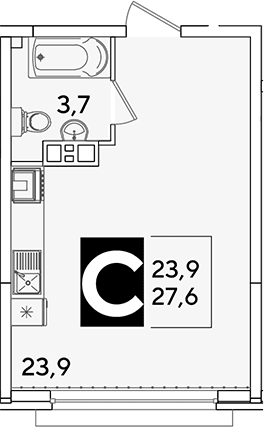 Студия, 27.6 м², 9/16 этаж, ЖК «Самолет»