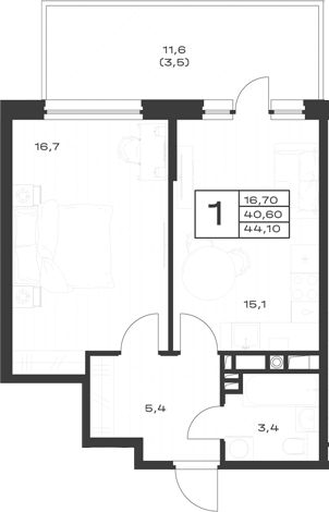 Продается 1-комн. квартира, 40.6 м²