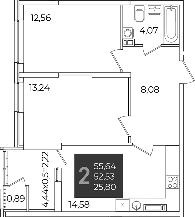 2-комн., 52.53 м², 9/21 этаж, ЖК «Образцово»