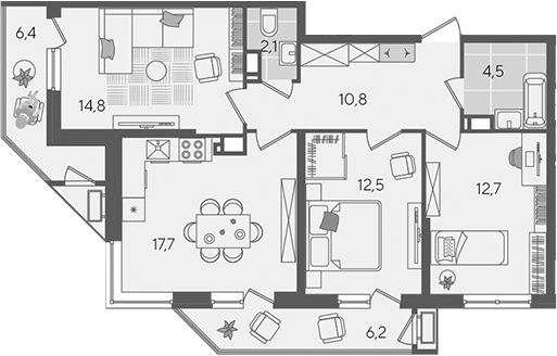 4+ комнаты, 75.1 м², 11/24 этаж, ЖК «Рекорд»