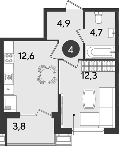 1-комн., 34.5 м², 2/9 этаж, ЖК «Парк Победы»