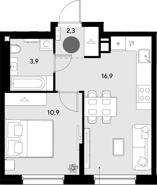 2-комн., 34 м², 8/9 этаж, ЖК «Грейд»