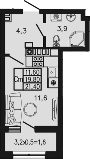 Студия, 19.8 м², 4/4 этаж, ЖК «Экосфера»