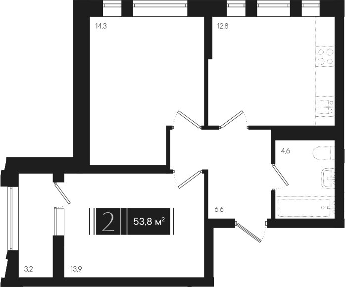 2-комн., 52.2 м², 3/18 этаж, ЖК «Эрмитаж»