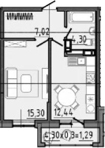 1-комн., 42.5 м², 14/16 этаж, ЖК «Спутник»