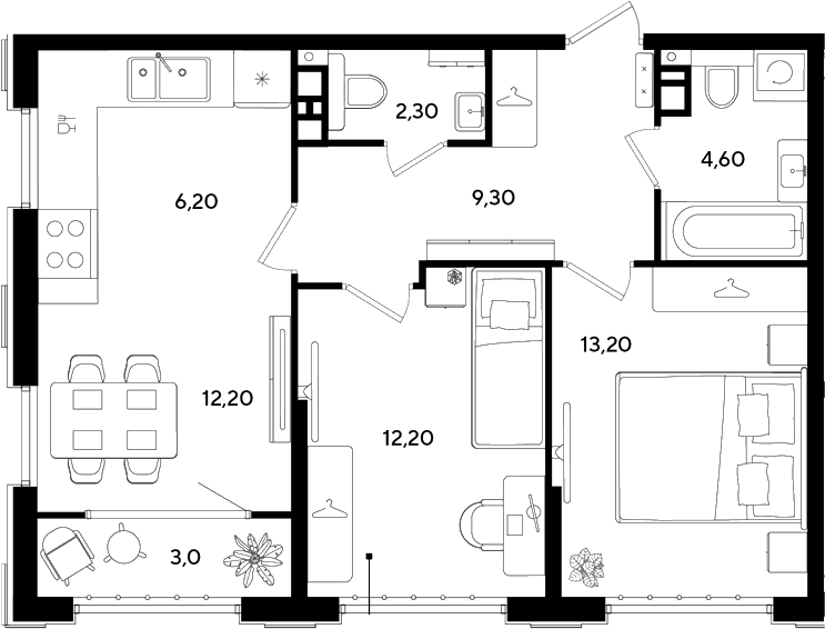 2-комн., 60 м², 3/9 этаж, ЖК «Порто-Ново»