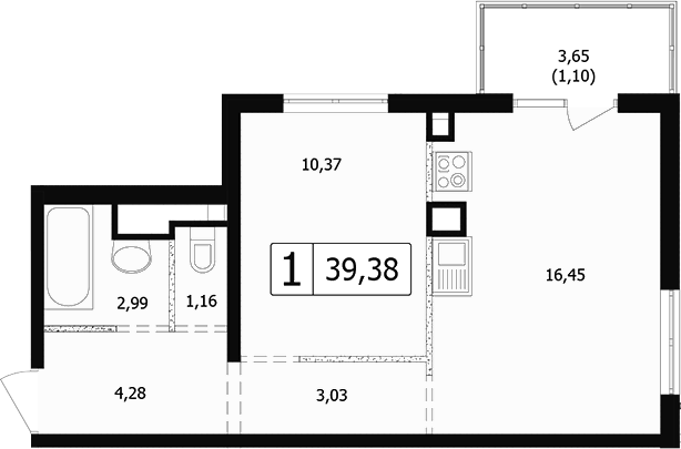 2-комн., 38.28 м², 2/24 этаж, ЖК «Парусная регата»