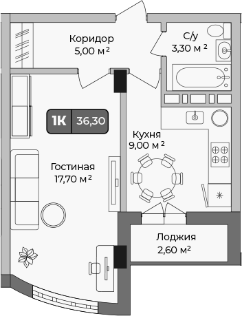 1-комн., 35 м², 9/9 этаж, ЖК «Опера»