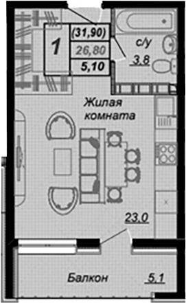 Студия, 26.8 м², 15/15 этаж, ЖК «Чайные Холмы»