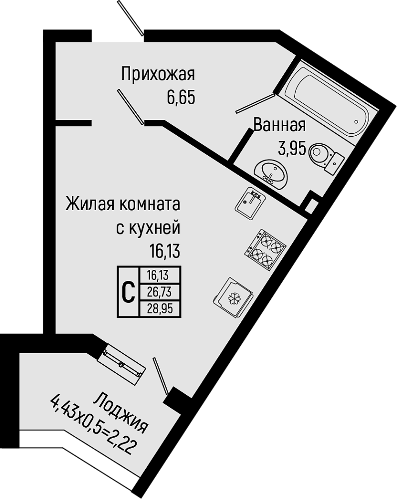 Студия, 26.73 м², 2/14 этаж, ЖК «Sun Hills Ольгинка»