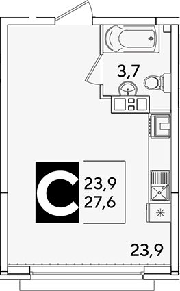 Студия, 27.6 м², 6/16 этаж, ЖК «Самолет»