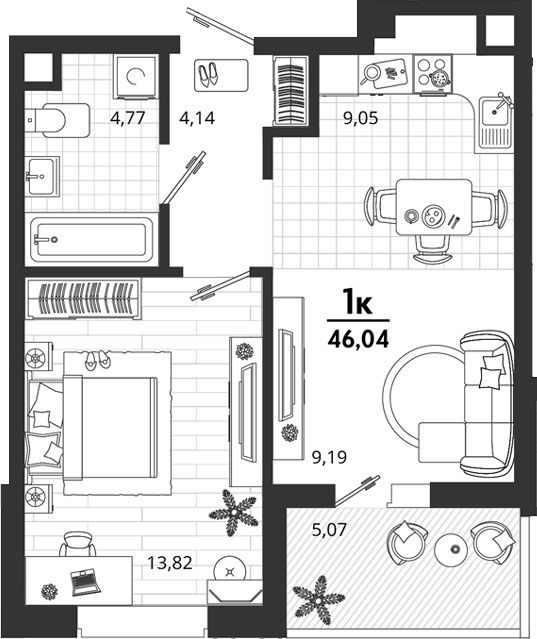 Продается 1-комн. квартира, 40.97 м²