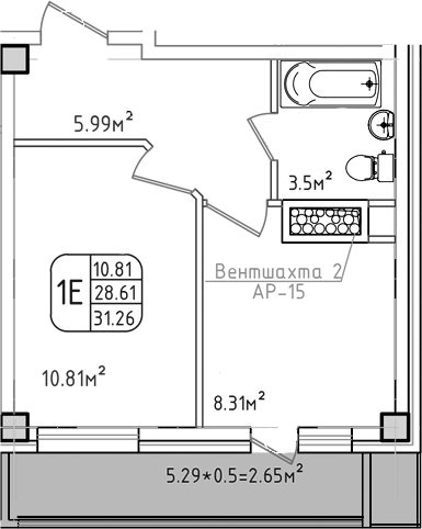 1-комн., 28.61 м², 4/8 этаж, ЖК «Моё»